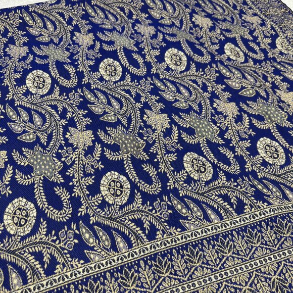 Abu Gazala Egyptian Blue Throw Shawl Or Wall Hanging Deer & Floral Fringe Trim - Picture 3 of 6